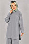 Modal Fabric Ribbed Stitched Hijab Double Set Gray Color Tunic and Pants Set - 3