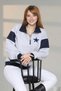 Women's Gray Navy Blue Front and Back Star Printed Stand Collar Half Zipper Sports Model Daily Use Sweatshirt - 4