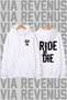 Biker Printed White Wide Fit Hoodie - 3 Thread Fleece Hood Lining with Rope Detail