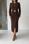 Women's Brown Stylish Slim Midi Knitwear Dress with Button and Belt Detail (Size S/M) - 3