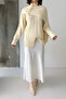 Women's Ecru Buttoned Shawl Detailed Slit Premium Quality Knitwear Poncho Sweater - 5