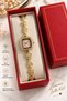 Women's Butterfly Figured Gold Wristwatch – Stone Detailed Square Case – Elegant and Stylish Design