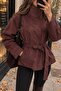 Women's Standing Collar Waist-Tie Soft Textured Suede Jacket - 2