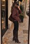 Women's Standing Collar Waist-Tie Soft Textured Suede Jacket - 5