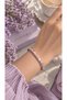 Azur Floral Stoned Pink & Lilac & Green Enamel Thin Cuff Bracelet (Gold Color) - 2