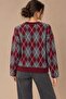 Women's Diamond Patterned V-Neck Knitwear Cardigan Buttoned Soft Textured Knitted 8788Sw - 2