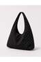 Women's Black Suede Soft Textured Stone Shopper Hand and Shoulder Bag