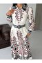 Women's White Floral Patterned Belted Maxi Dress - 2