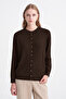 Button Detailed Ribbed Knitwear Brown Cardigan 0042 - 2