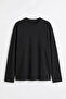 Black Crew Neck Premium Long Sleeve Blouse