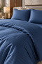 Premium Striped Cotton Satin Double Duvet Cover Set |   Pillowcase and Sheet Included |   Navy Blue - 6