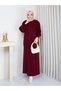 Stoned Buttoned Long Cardigan Balloon Sleeve Knitwear Skirt Set - 3