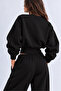 Black 3-Thread Crop Sweatshirt with Embroidered Belt - 4