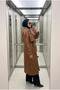 Women's Belted Long Faux Leather Trench Coat Double-Breasted Hijab Jacket - 2