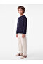 Long Sleeve Three Thread Ribbed Buttoned Henley Collar Sweatshirt - 3
