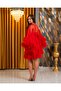 Special Design Rose and Feather Detailed 2-Piece Short Satin Dressing Gown and Nightgown Set (Boxed) - 4