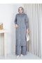 Cold Yarn Pocket Bow Detailed Buttoned Long Vest Knitwear Trouser Set - 5