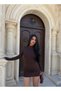 Coffee Color Basic Dress with Snap Buttons - 2