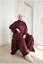 Women's Nubuck Textured Degaje Collar Asymmetrical Long Tunic Wide Leg Pants Two-Piece Set - 3