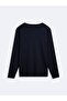 Regular Fit Flamlı Basic Navy Blue Sweatshirt - 3
