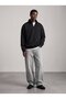 Regular Fit High Collar Black Sweatshirt with Button Detail