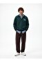 Regular Fit V-Neck Letter Printed Green Sweatshirt