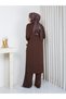 Cold Yarn Pocket Bow Detailed Buttoned Long Vest Knitwear Trouser Set - 7