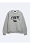 Relaxed Fit Letter Printed Crew Neck Gray Sweatshirt - 3