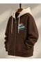 New Season Double Color Hooded Falcons Printed Winter Oversize Jacket with Complete Inner Layer in Combed Cotton - 2
