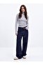Slim Fit Ribbed Long Sleeve Blue Sweatshirt