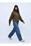 Relaxed Fit High Collar Minimal Printed Green Sweatshirt - 2