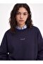 Relaxed Fit Minimal Text Printed Navy Blue Sweatshirt - 4