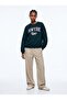 Relaxed Fit Letter Printed Crew Neck Green Sweatshirt
