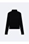 Slim Fit Ribbed Long Sleeve Black Sweatshirt - 4
