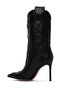 Women's Black Patterned Thin Heeled Leather Boots Wf110001Dv - 4
