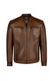 Christ Men's Brown Hakim Collar Leather Jacket 26Wge662347 - 2