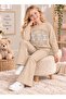 New Season 2-Piece Set Suitable for Kindergarten & Nursery: Girls' Stoned Teddy Bear Printed Sweatshirt and Sparkly Flared Trousers - 6