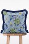 Light Blue Vintage Floral Pattern Botanical Peony Garden Fringed Throw Pillow Cover - 2