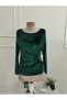 Women's long sleeve open neck velvet blouse with stone detail from the waist - 4