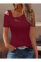 Women's Short Sleeve Asymmetrical Collar Detailed Viscose Blouse - 3