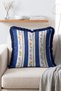 Blue Striped Yellow Wildflower Patterned Vintage Decorative Fringed Throw Pillow Cover - 3