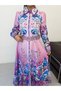 Women's Floral Patterned Belted Long Dress - 2