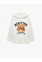 Three Threaded Ribbed Pocketed Teddy Bear Printed Hooded Sweatshirt - 6