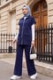 Double Suit with Stand Collar, Zipper Closure, Double Pockets, Elastic Waist - Dark Blue - 5