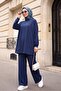 Oval Cut Slit Double Suit Set - Dark Blue - 4