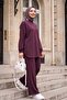 Oval Cut Slit-Cut Double Set with Grass Detail - Plum - 4