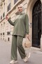 Oval Cut Slit Double Suit Set - Olive Green - 5