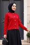 Buttoned Round Neck Knitwear Cardigan -Red - 4