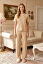 Women's Short Sleeve Waffle Fabric Pajamas 260111 Beige