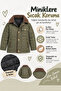 Boy's Velvet Collared Quilted Lined Coat with Zipper Pockets Casual Winter Jacket Gray Khaki Navy Blue - 2